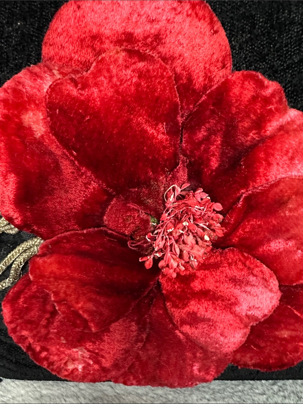 Bonnie Martin Vintage Black Velvet Poppy Flower Shoulder Tote Bag Wearable Art - Picture 10 of 10